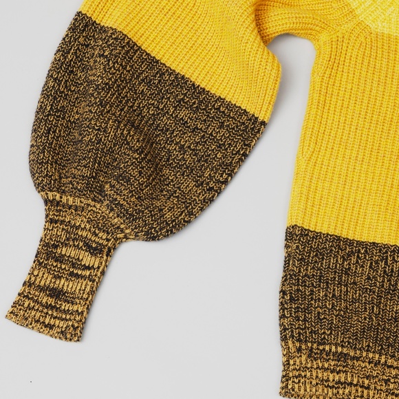 ALC Yellow Mustard Color Block Turtleneck Sweater - Picture 5 of 7